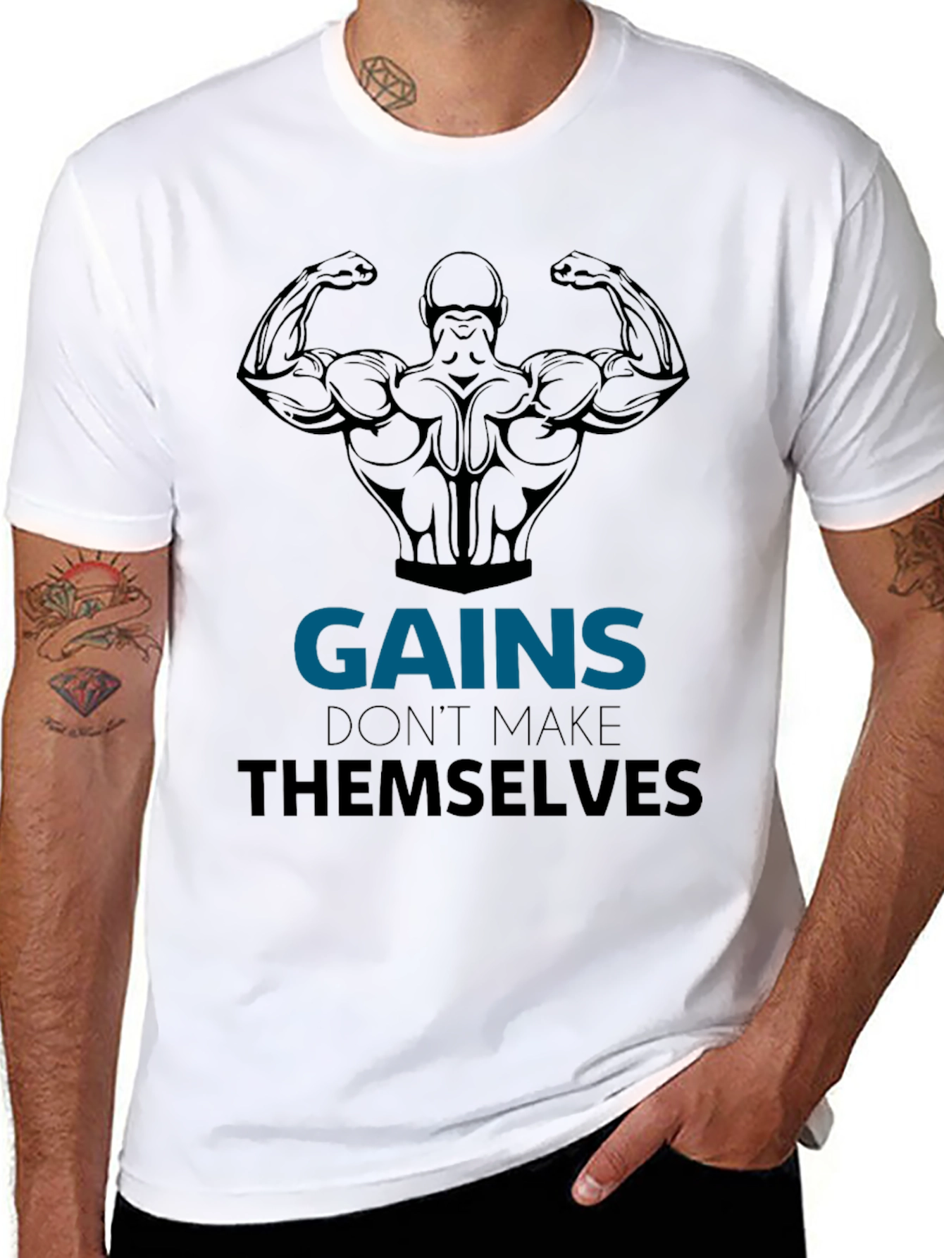 Gains Black Graphic T-Shirt - Workout Motivation