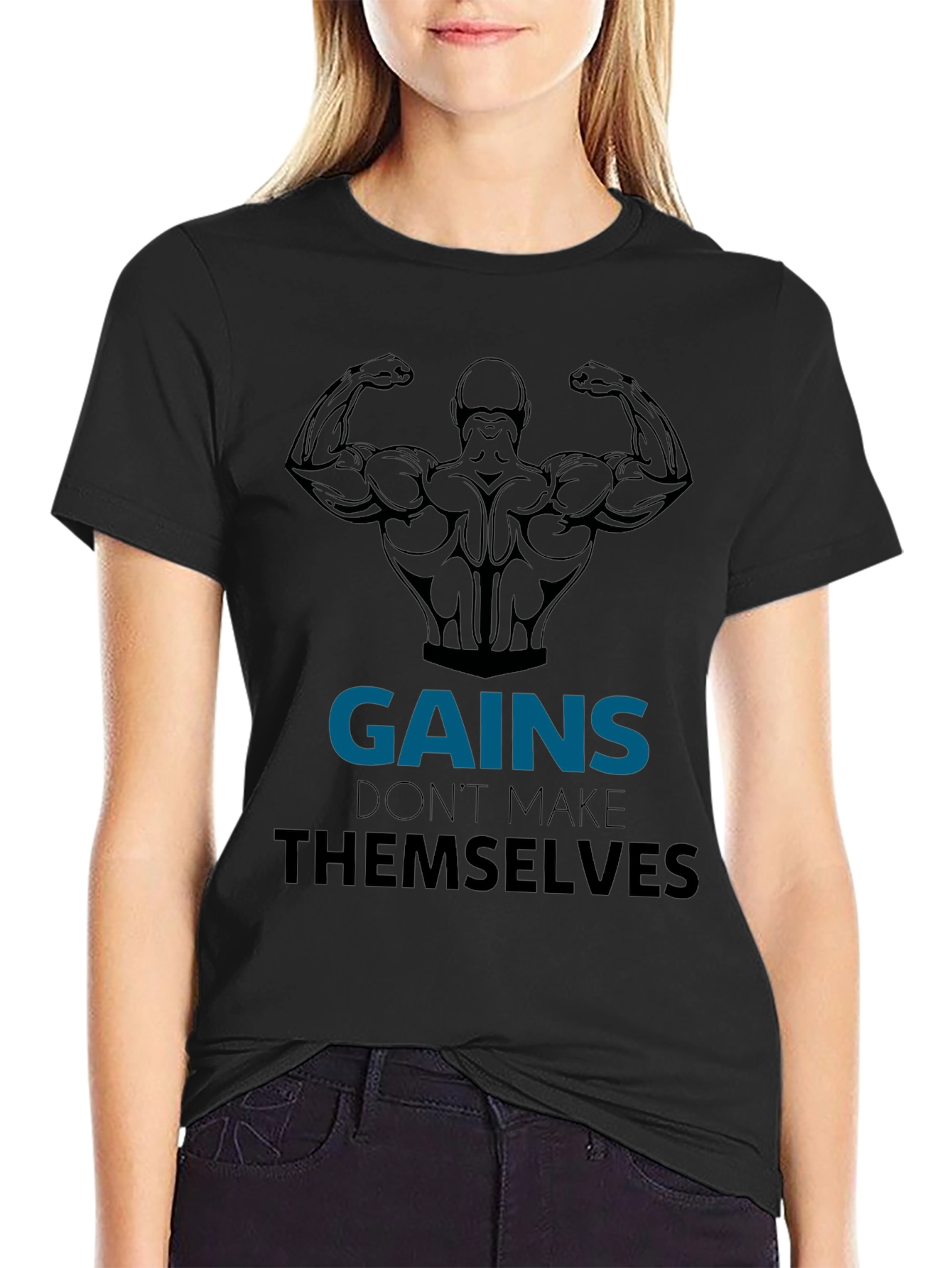 Gains Black Graphic T-Shirt - Workout Motivation