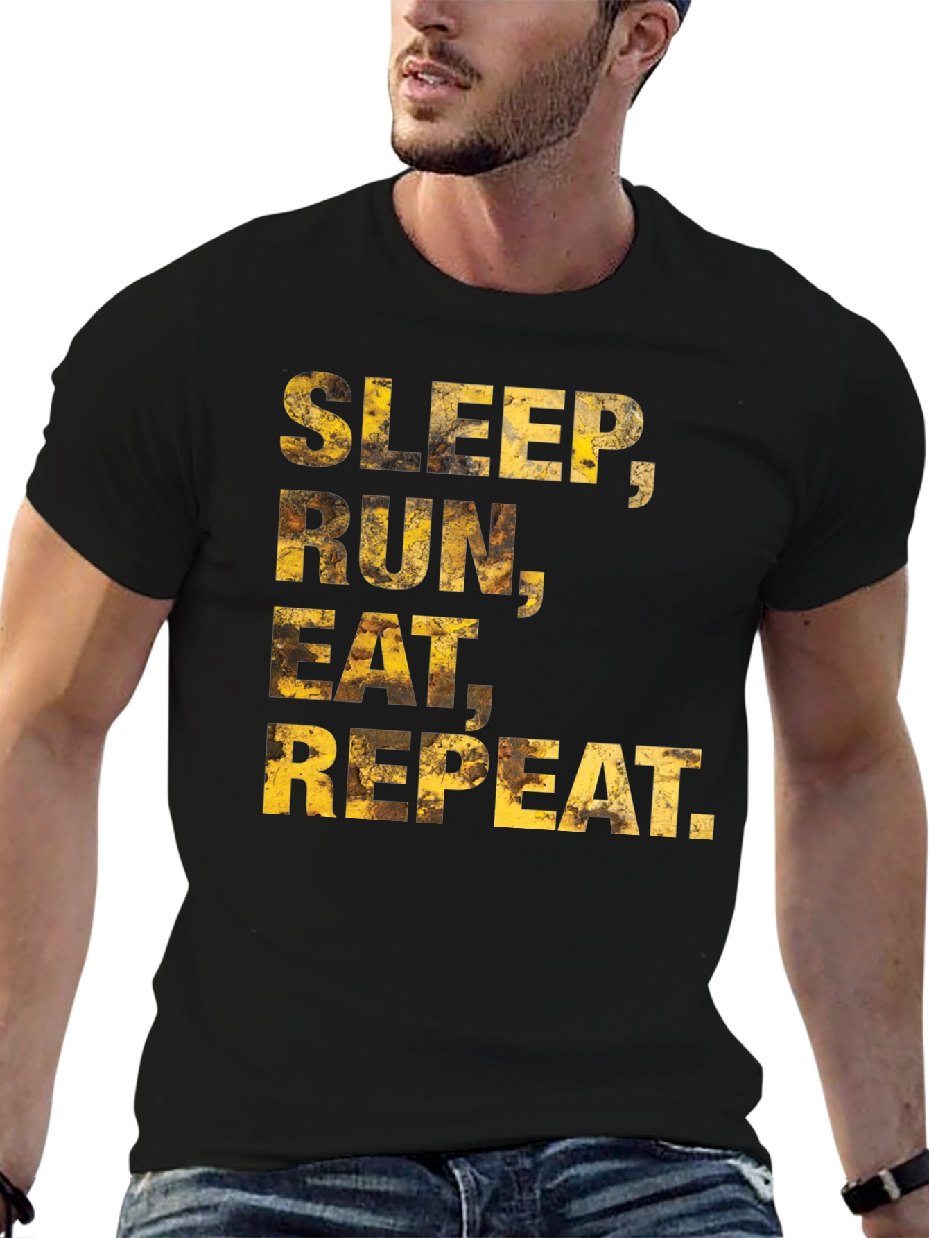 Sleep Run Eat Repeat Mens Black Graphic Tee