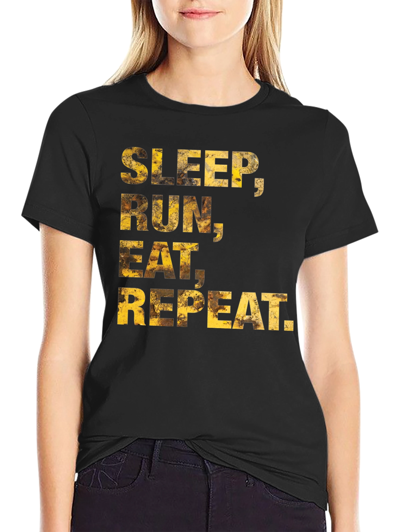 Sleep Run Eat Repeat Mens Black Graphic Tee