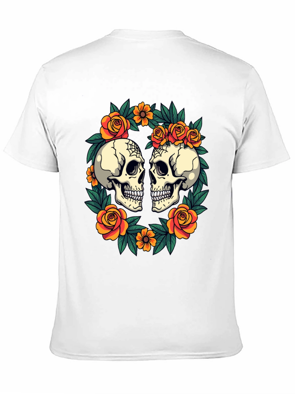 Skull & Rose Wreath T-Shirt - Gothic Aesthetic