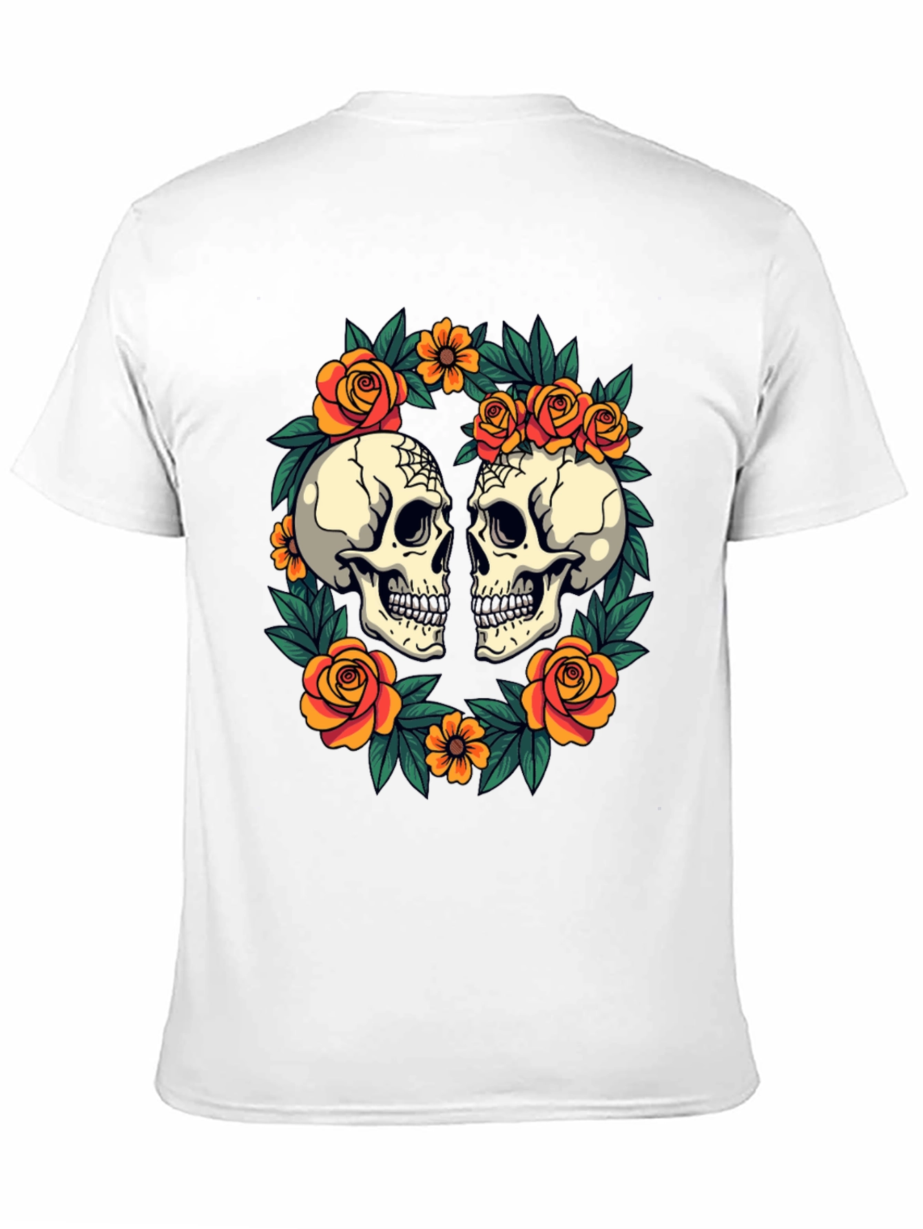 Skull & Rose Wreath T-Shirt - Gothic Aesthetic