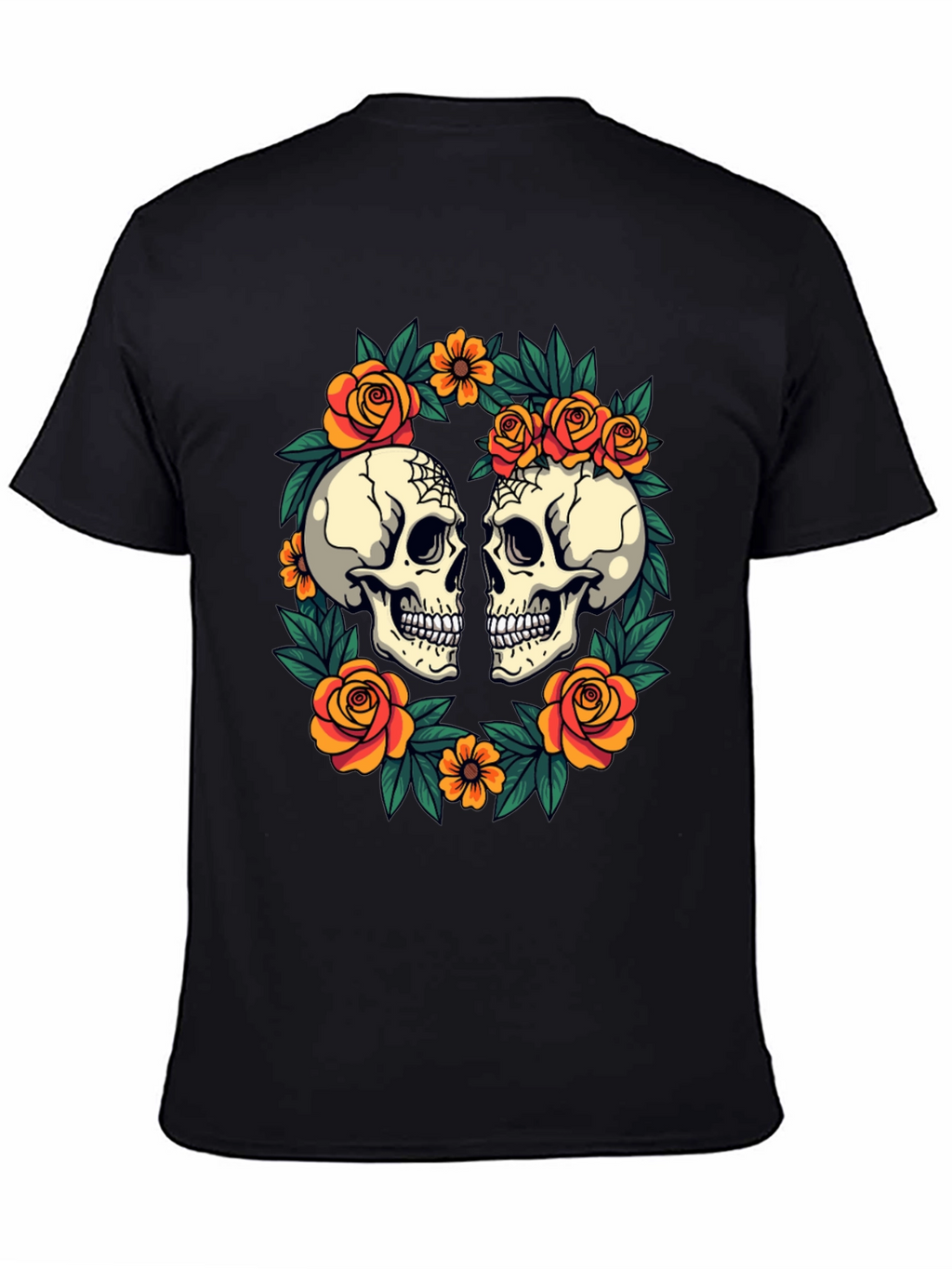 Skull & Rose Wreath T-Shirt - Gothic Aesthetic