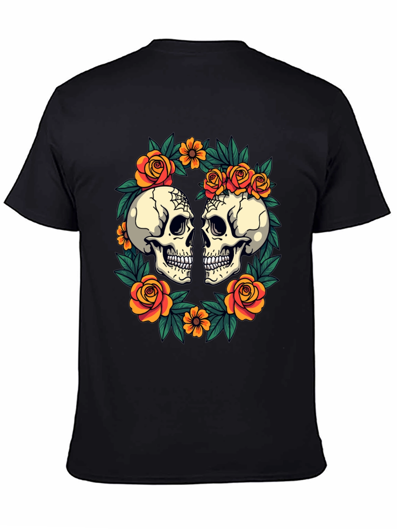 Skull & Rose Wreath T-Shirt - Gothic Aesthetic