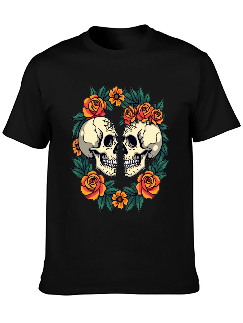 Skull & Rose Wreath T-Shirt - Gothic Aesthetic
