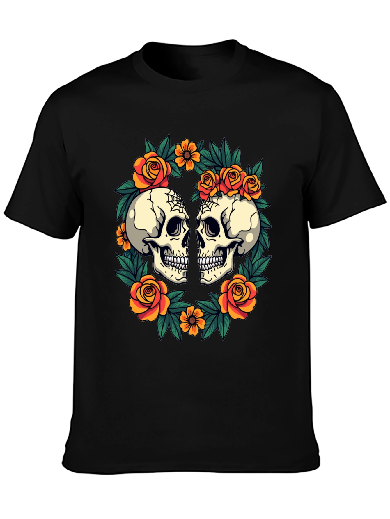 Skull & Rose Wreath T-Shirt - Gothic Aesthetic