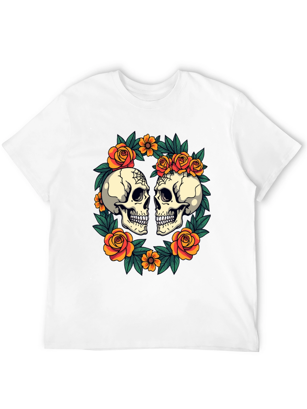 Skull & Rose Wreath T-Shirt - Gothic Aesthetic