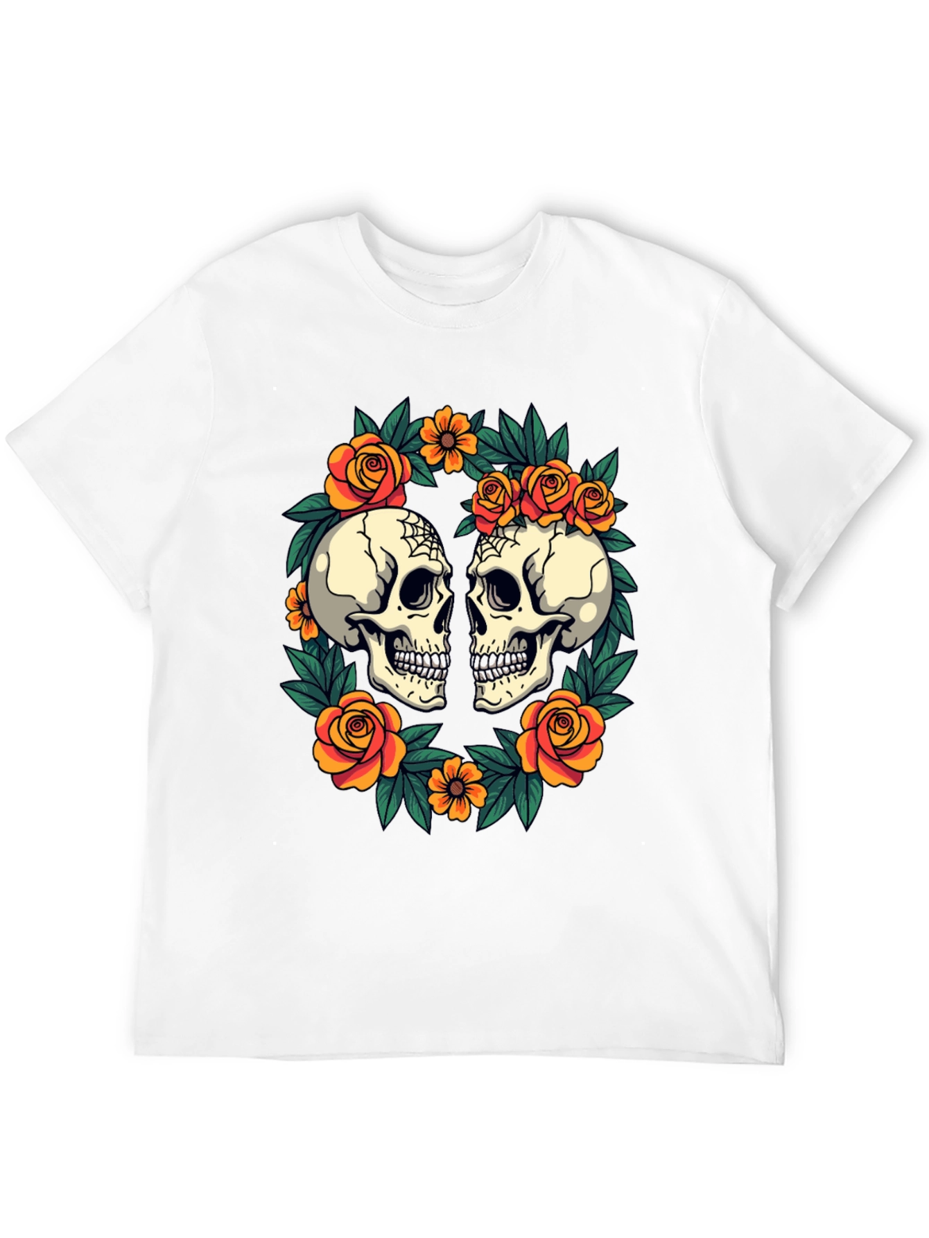 Skull & Rose Wreath T-Shirt - Gothic Aesthetic