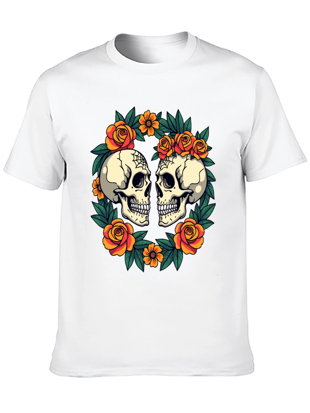 Skull & Rose Wreath T-Shirt - Gothic Aesthetic