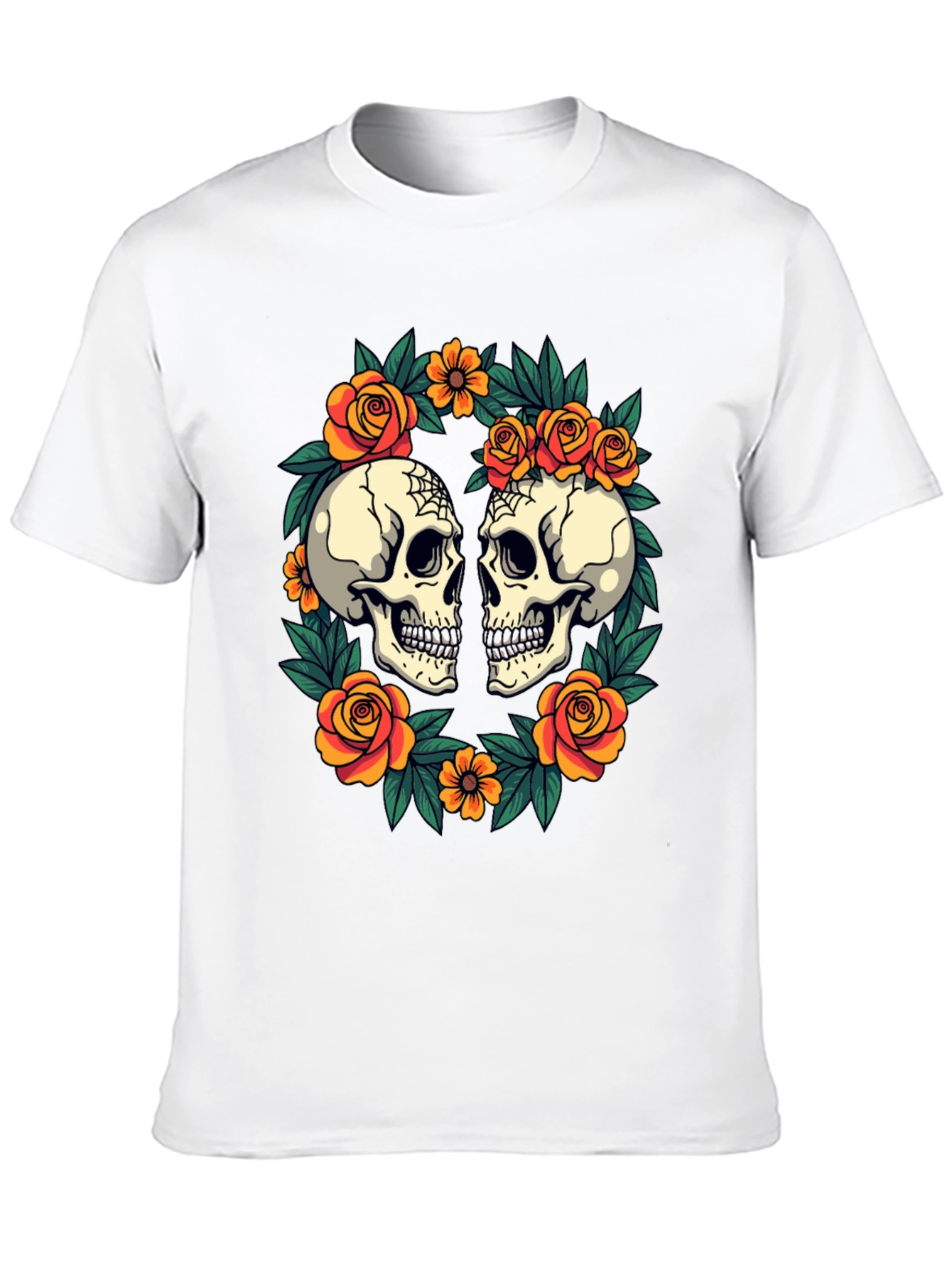 Skull & Rose Wreath T-Shirt - Gothic Aesthetic