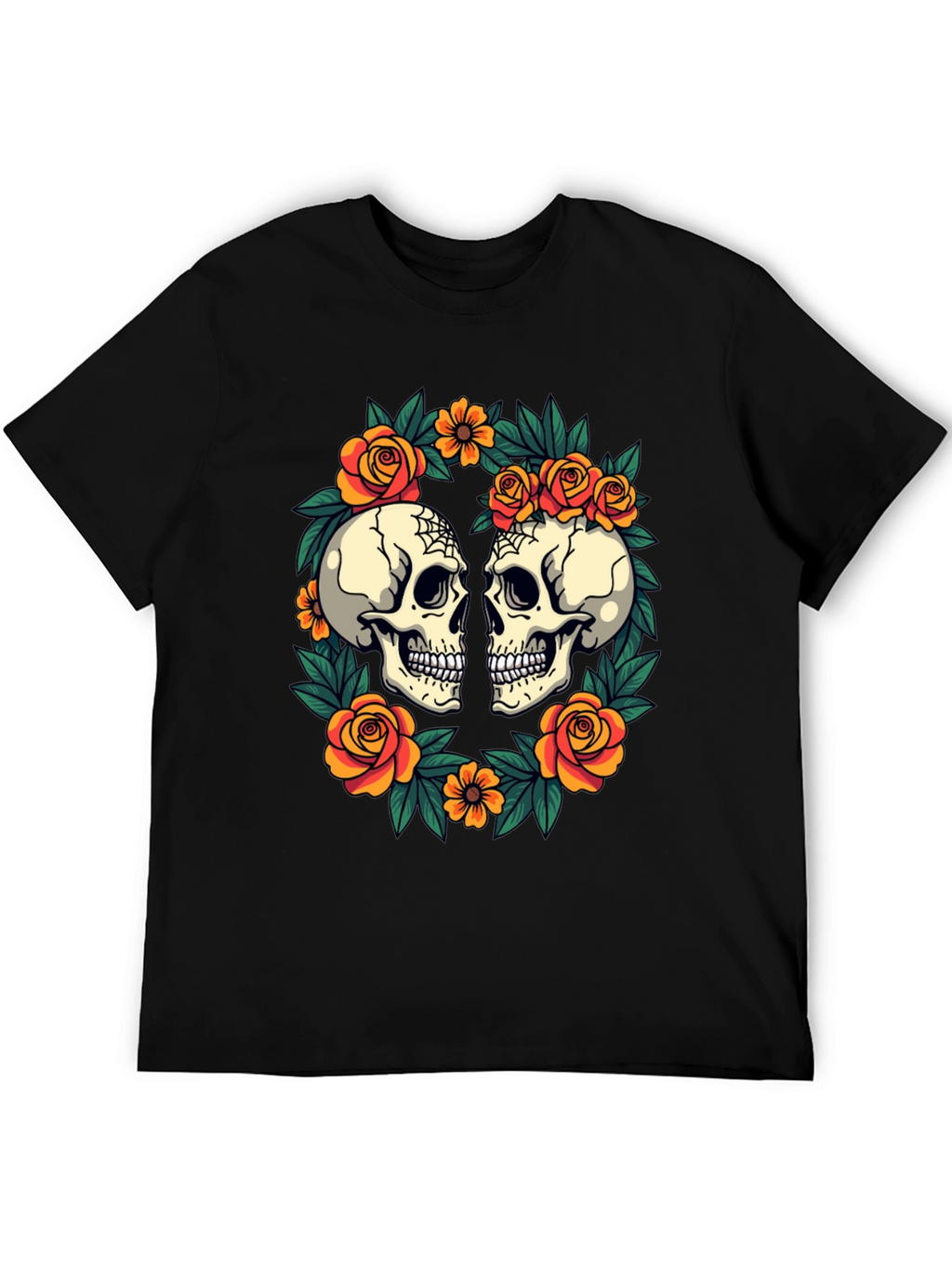 Skull & Rose Wreath T-Shirt - Gothic Aesthetic