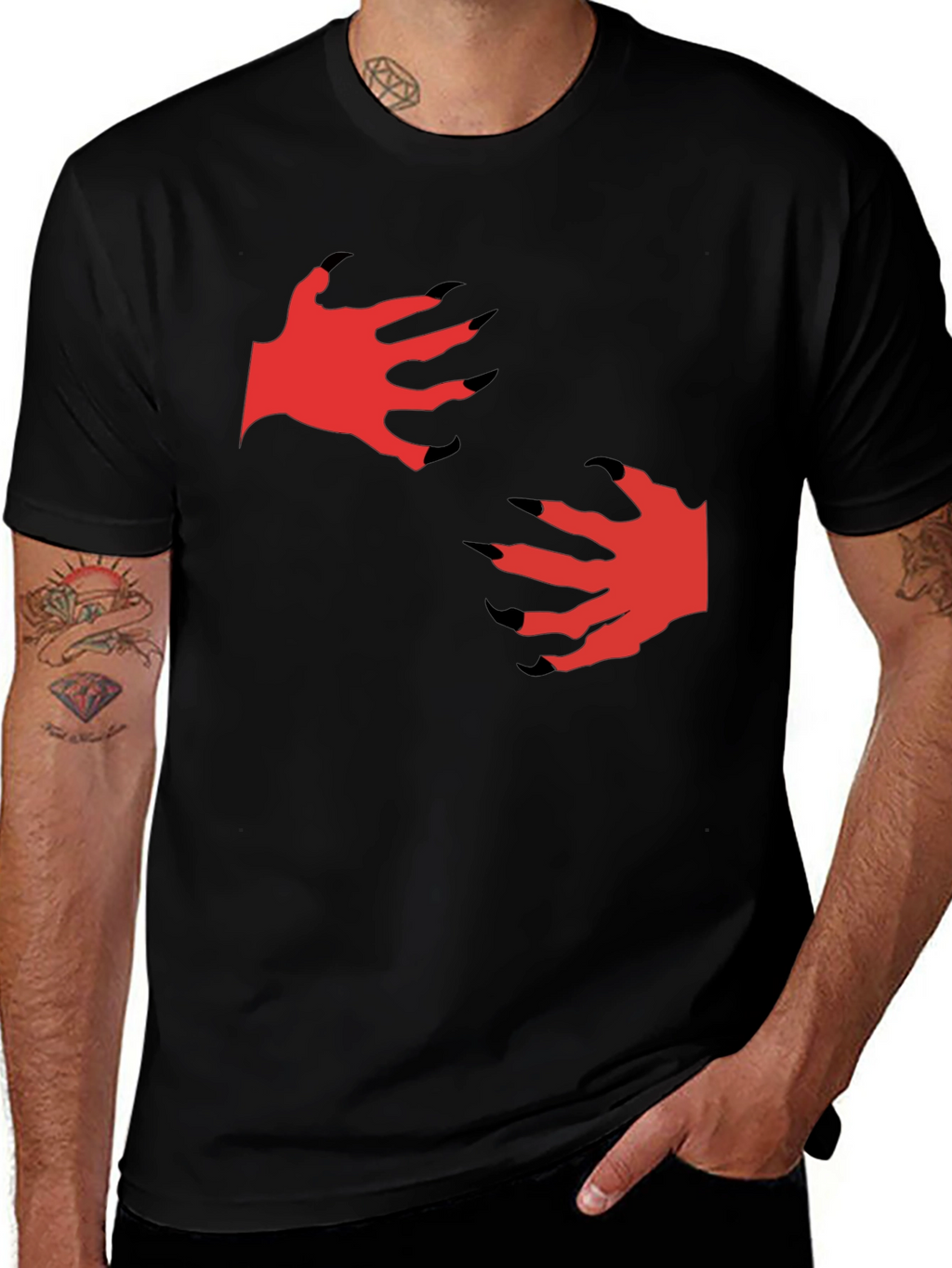 Mens Black T-Shirt with Monster Claw Graphic