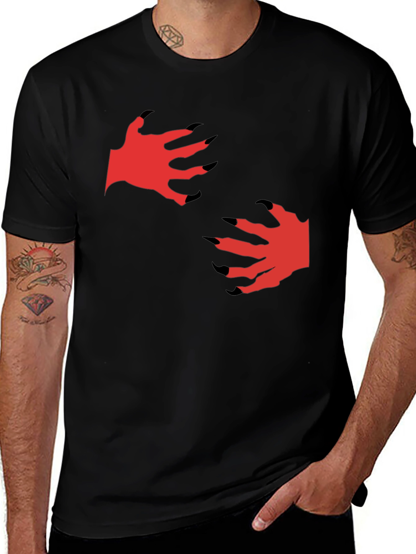 Mens Black T-Shirt with Monster Claw Graphic