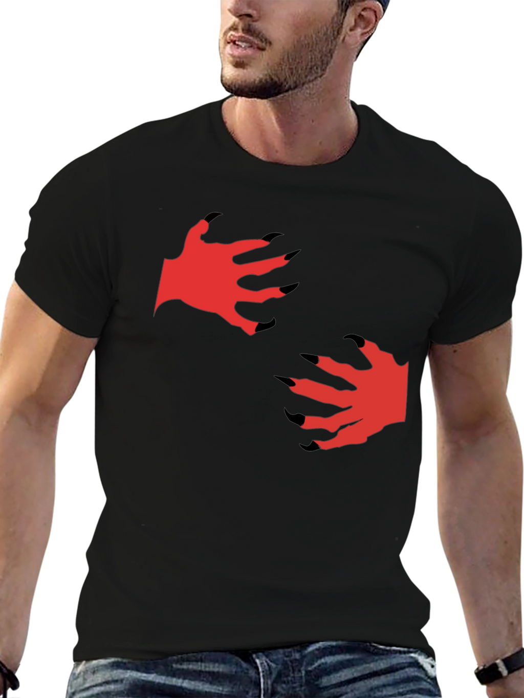 Mens Black T-Shirt with Monster Claw Graphic
