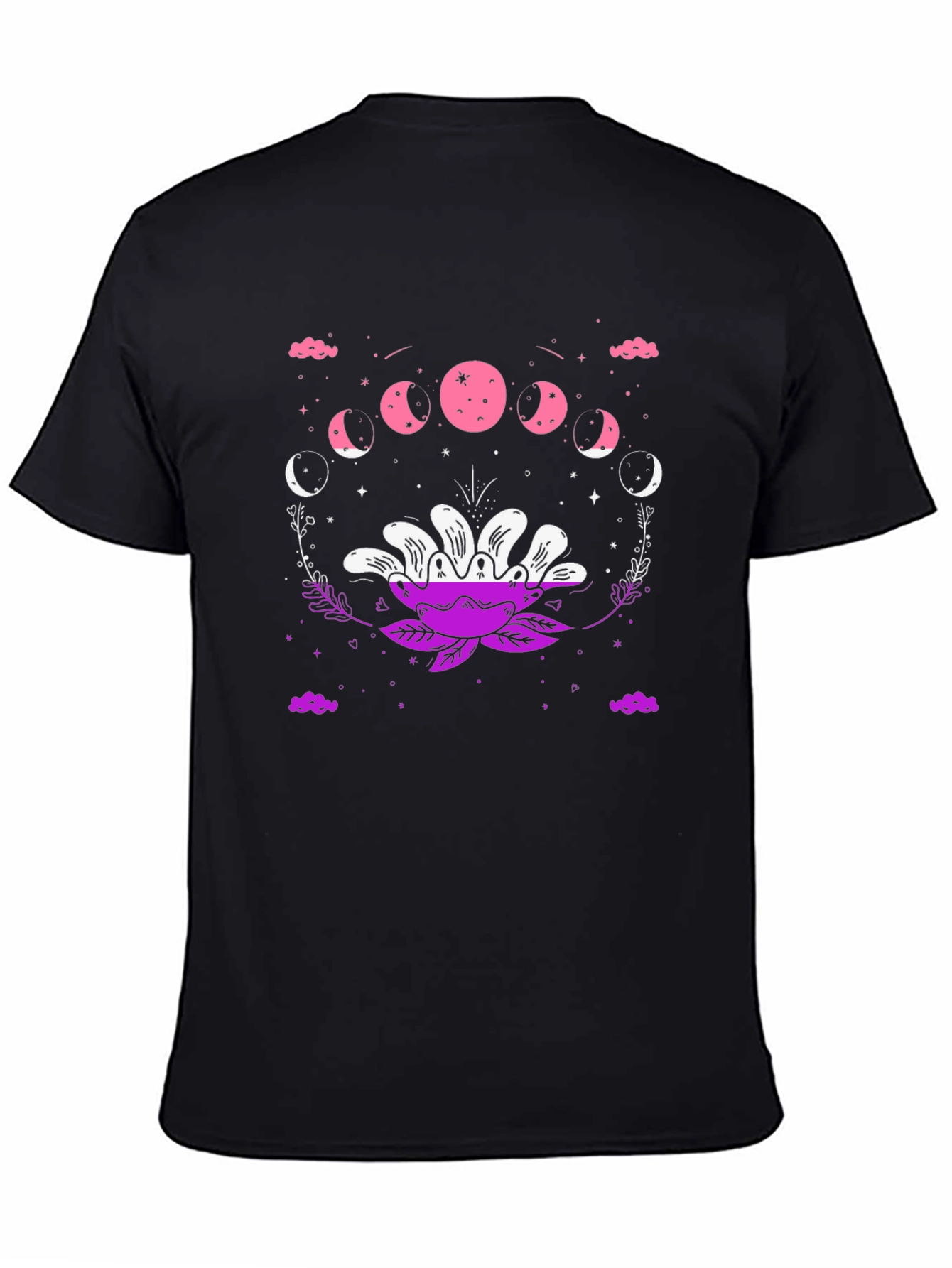Floral Moon Phase Graphic Tee - Black Cotton Blend