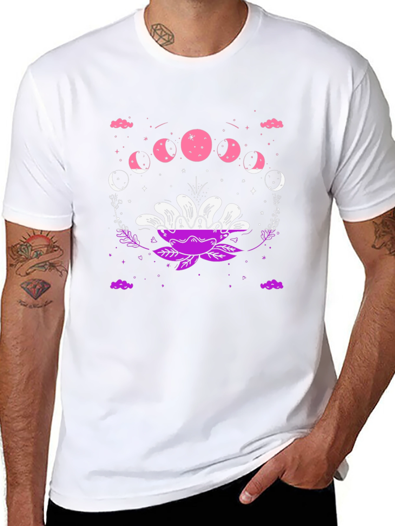 Floral Moon Phase Graphic Tee - Black Cotton Blend