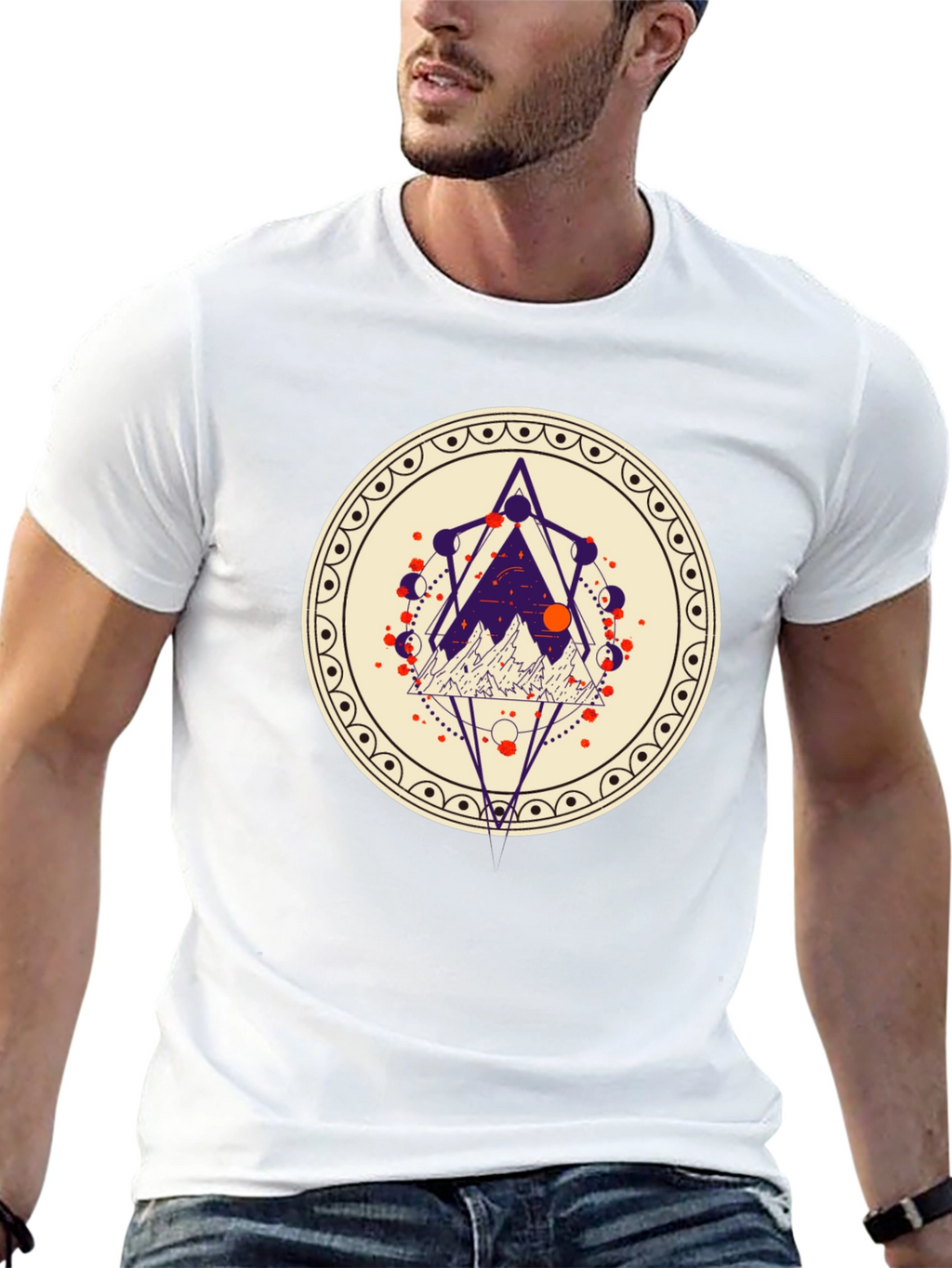 Geometric Mountainscape Graphic Tee - Black