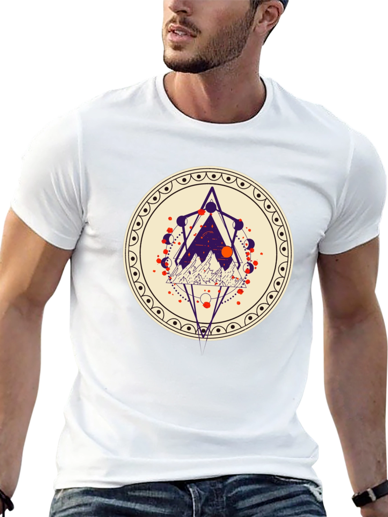 Geometric Mountainscape Graphic Tee - Black