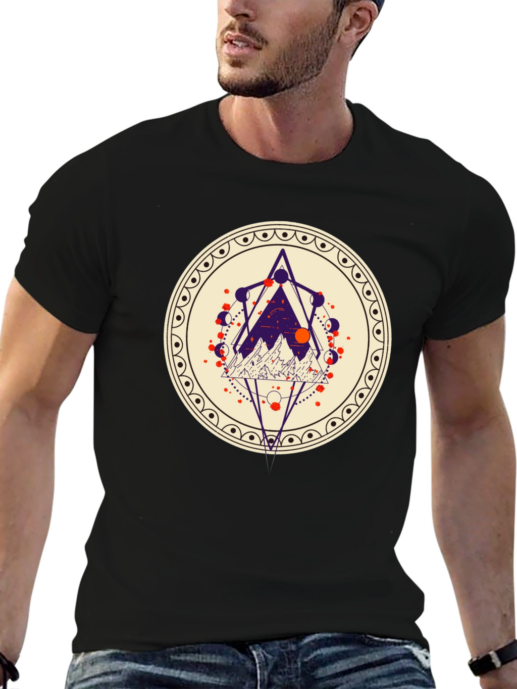 Geometric Mountainscape Graphic Tee - Black