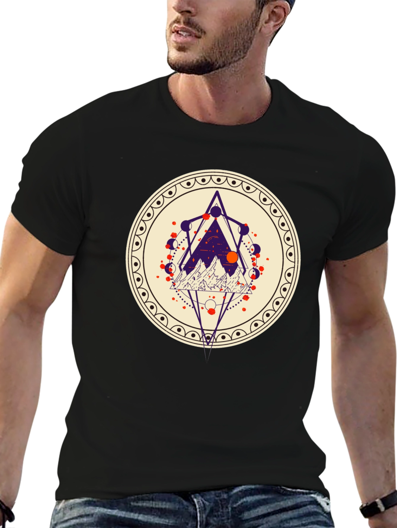 Geometric Mountainscape Graphic Tee - Black