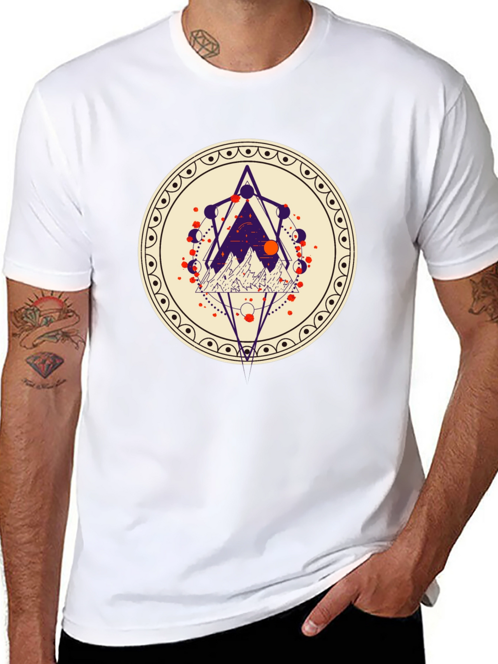Geometric Mountainscape Graphic Tee - Black