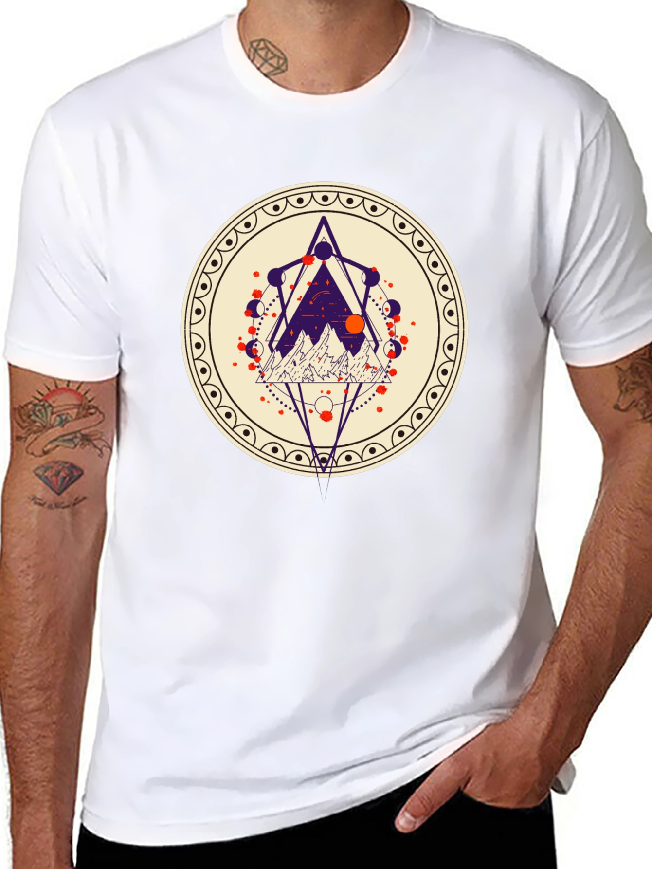 Geometric Mountainscape Graphic Tee - Black
