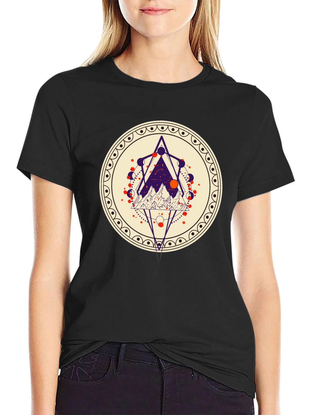 Geometric Mountainscape Graphic Tee - Black