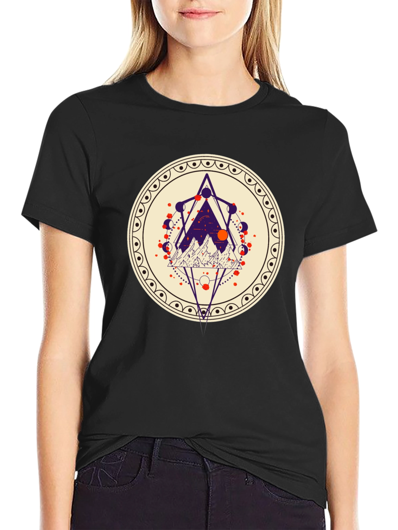 Geometric Mountainscape Graphic Tee - Black