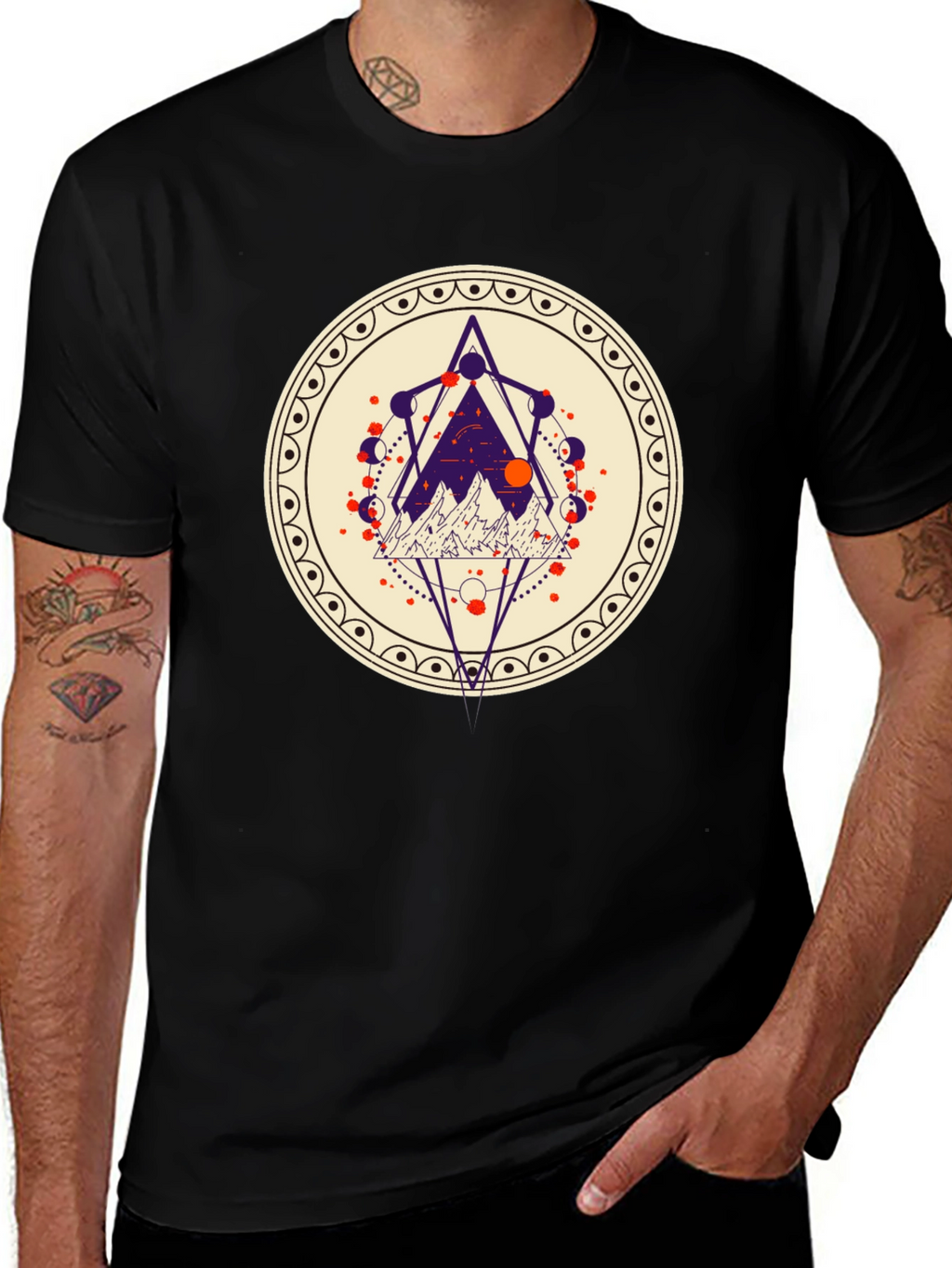 Geometric Mountainscape Graphic Tee - Black