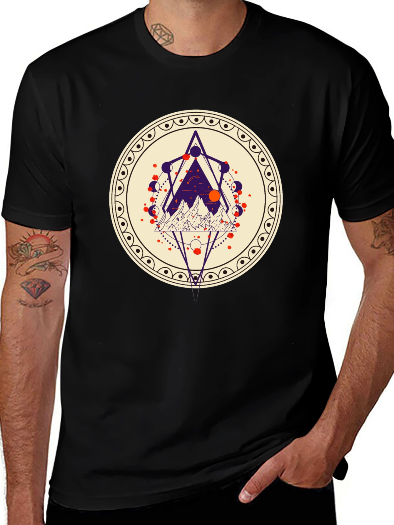 Geometric Mountainscape Graphic Tee - Black