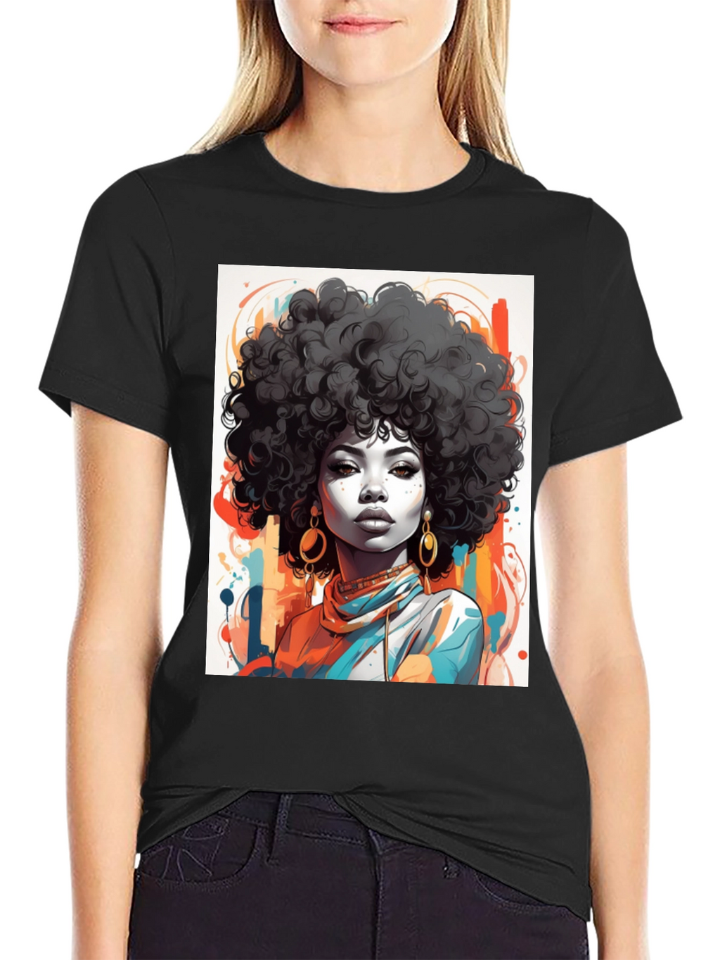 Afro Art Graphic Tee - Stylish Black T-Shirt