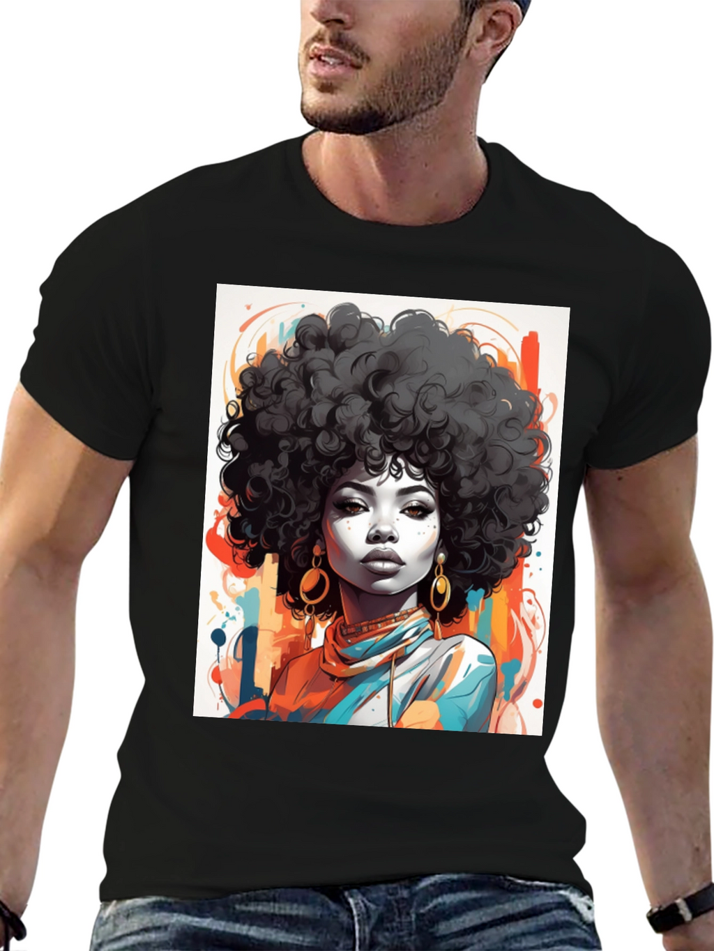 Afro Art Graphic Tee - Stylish Black T-Shirt