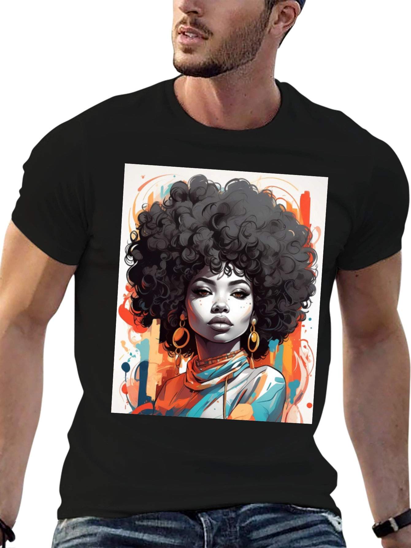 Afro Art Graphic Tee - Stylish Black T-Shirt