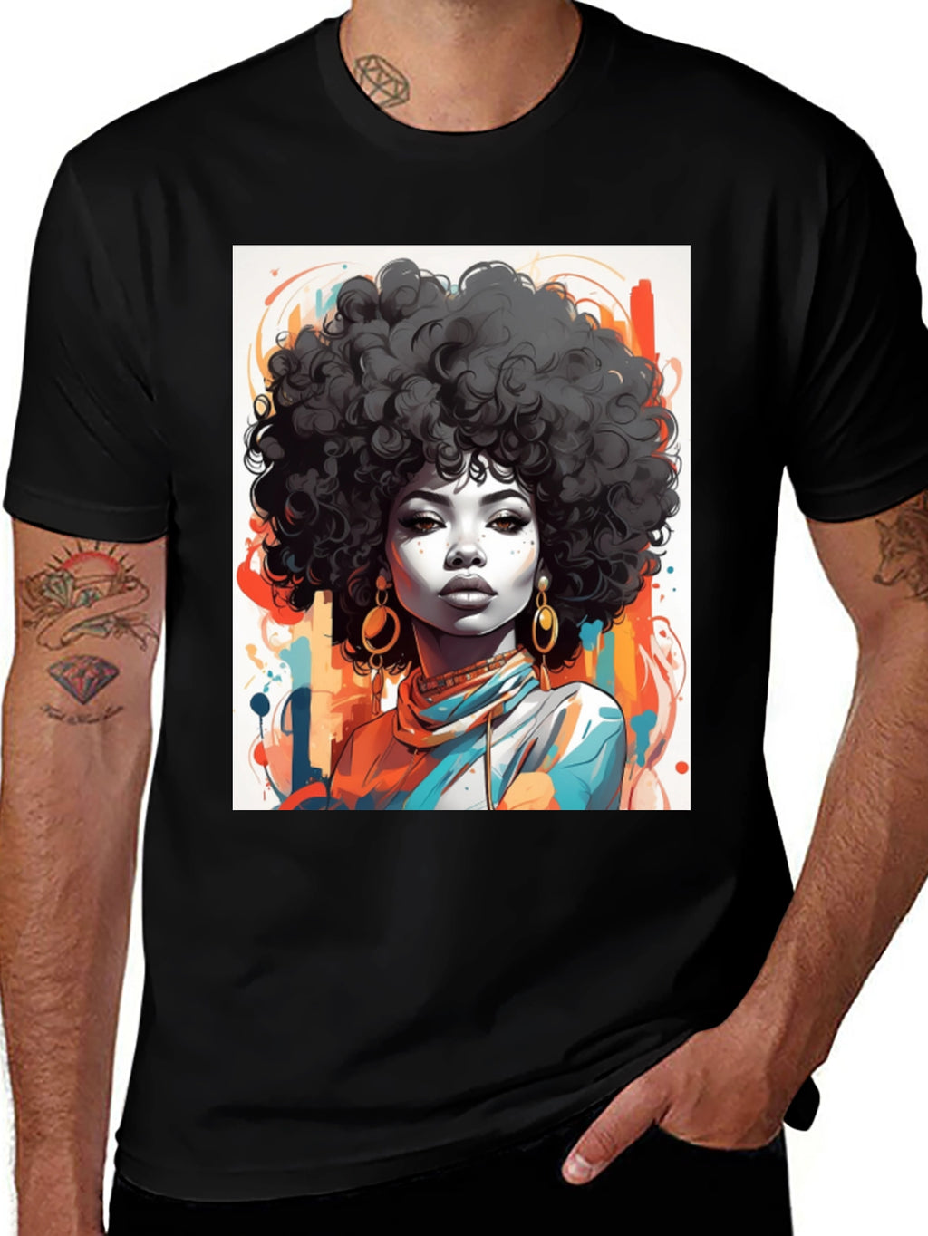 Afro Art Graphic Tee - Stylish Black T-Shirt