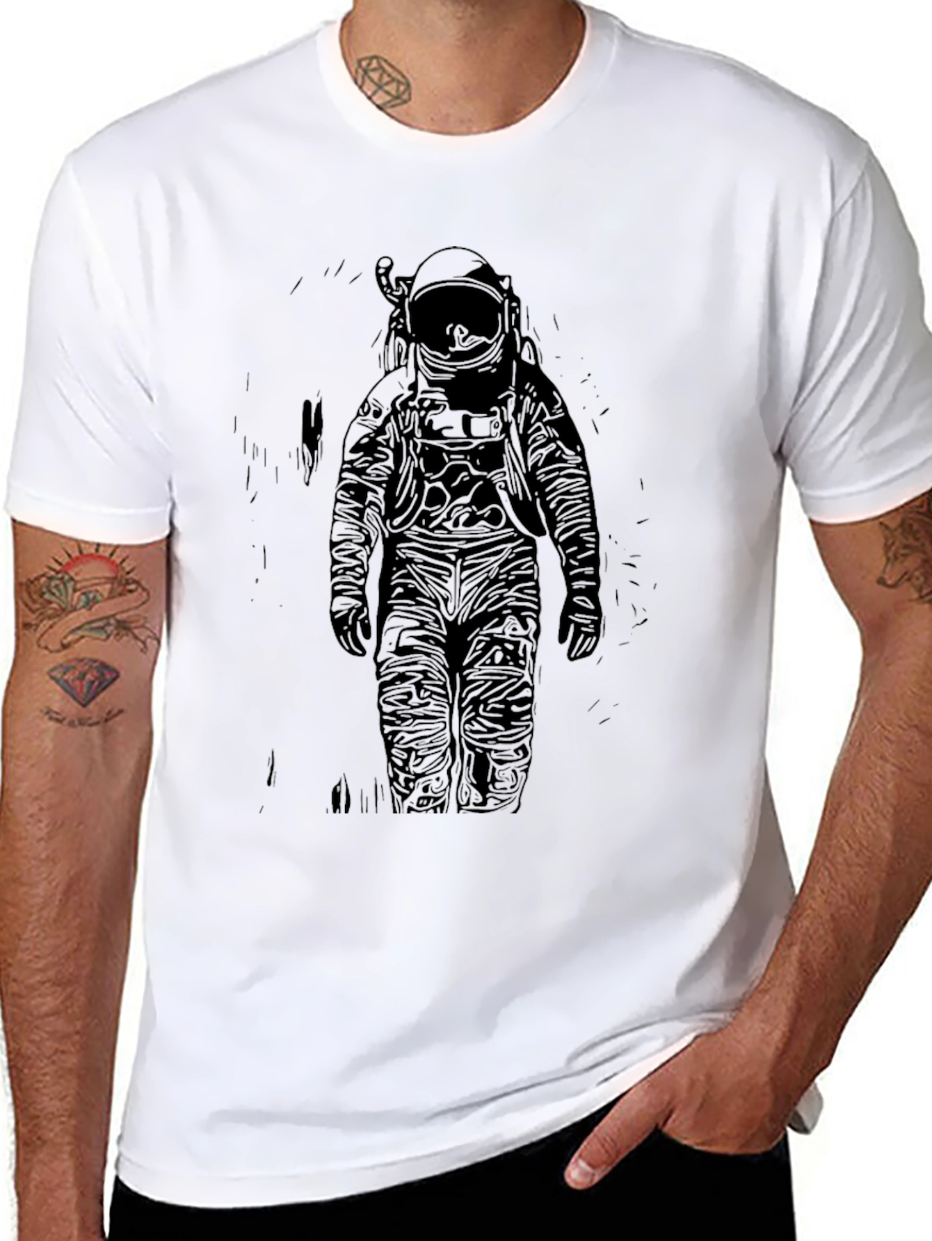 Astronaut Graphic Print T-Shirt - Black