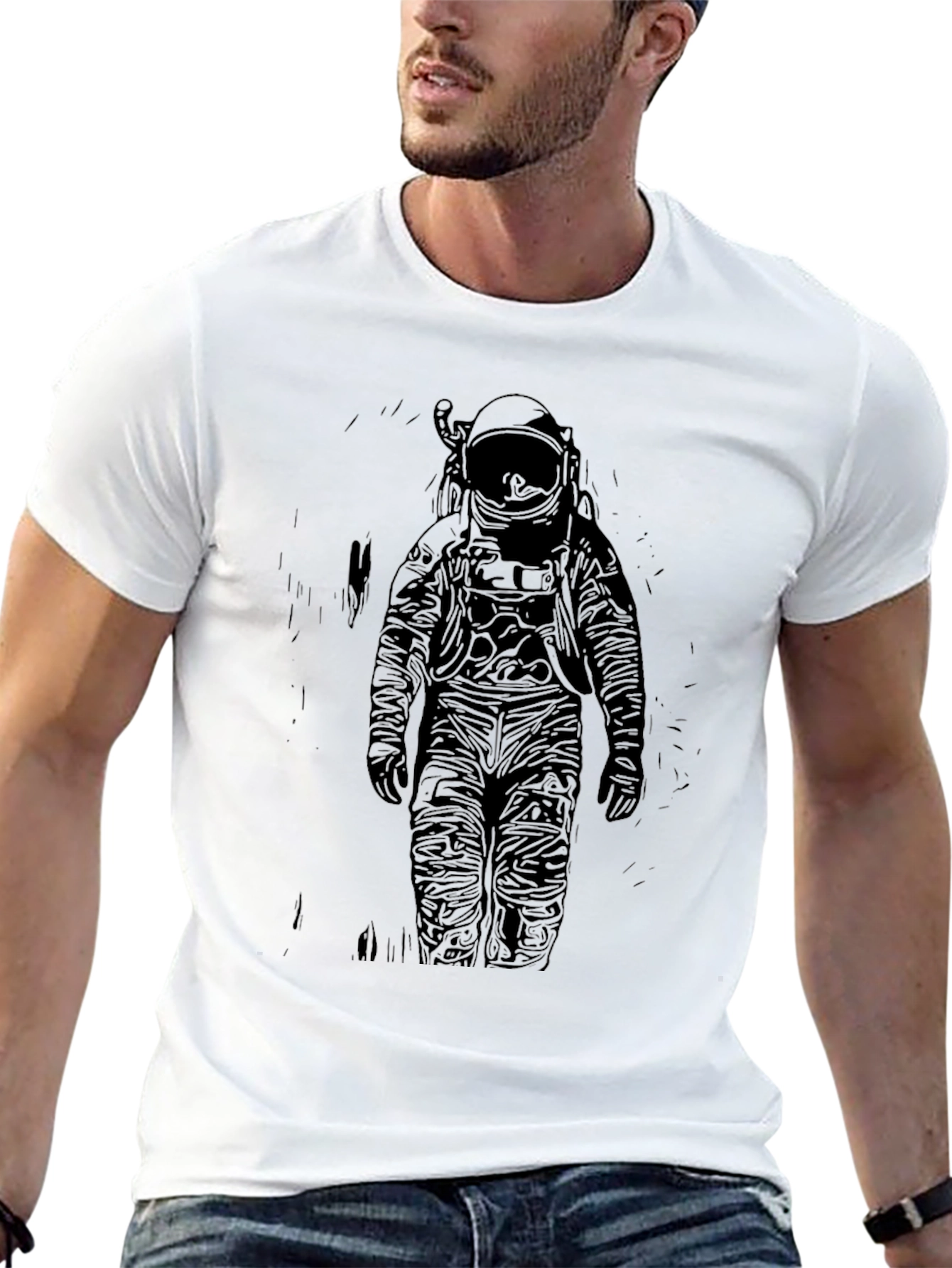 Astronaut Graphic Print T-Shirt - Black