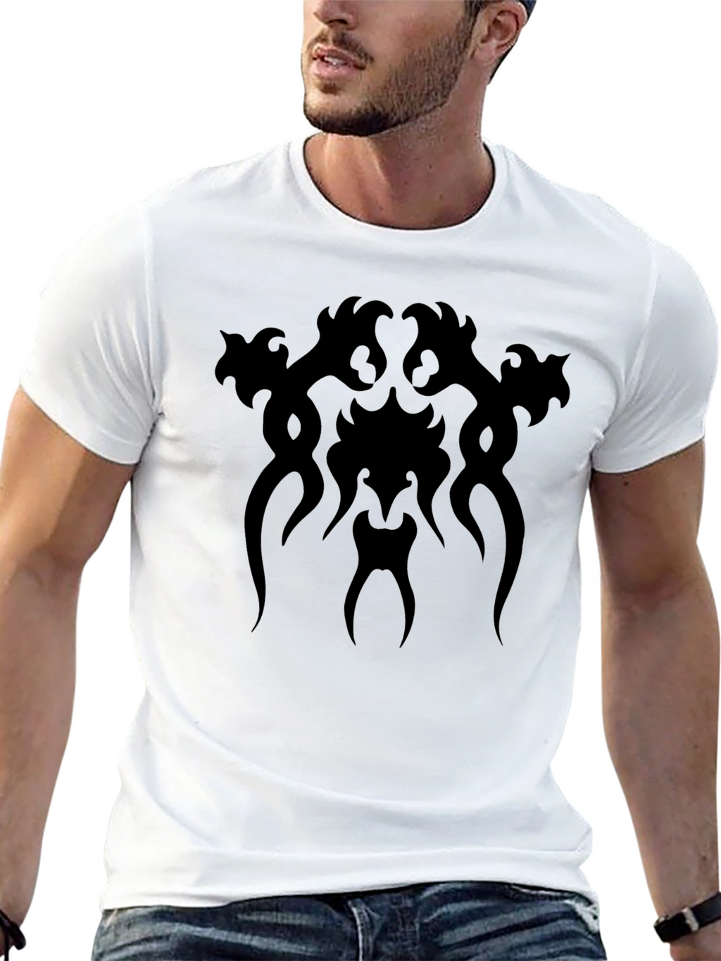 Black Graphic Tee - Abstract Tribal Design