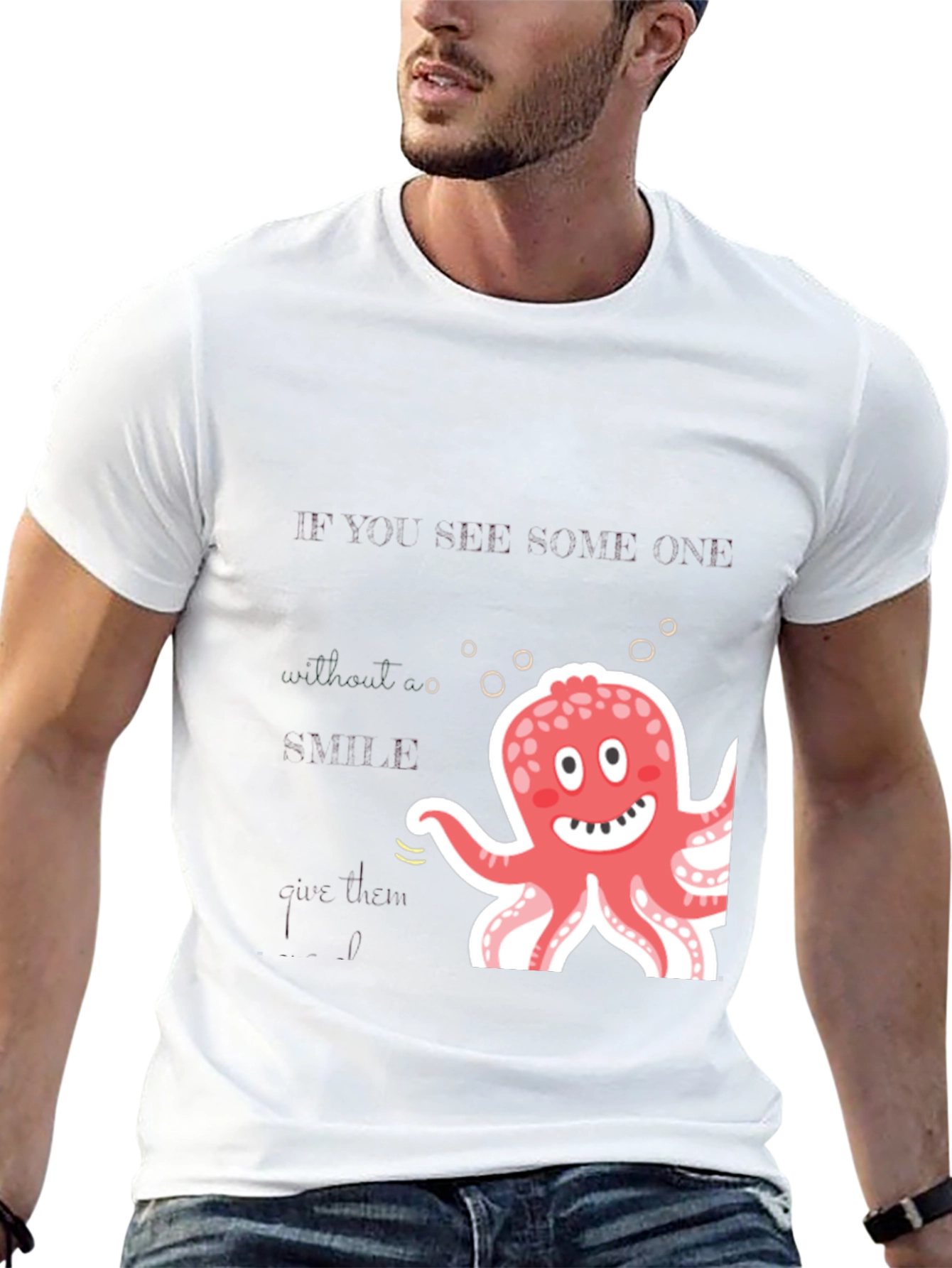 Cute Octopus Graphic Black T-Shirt