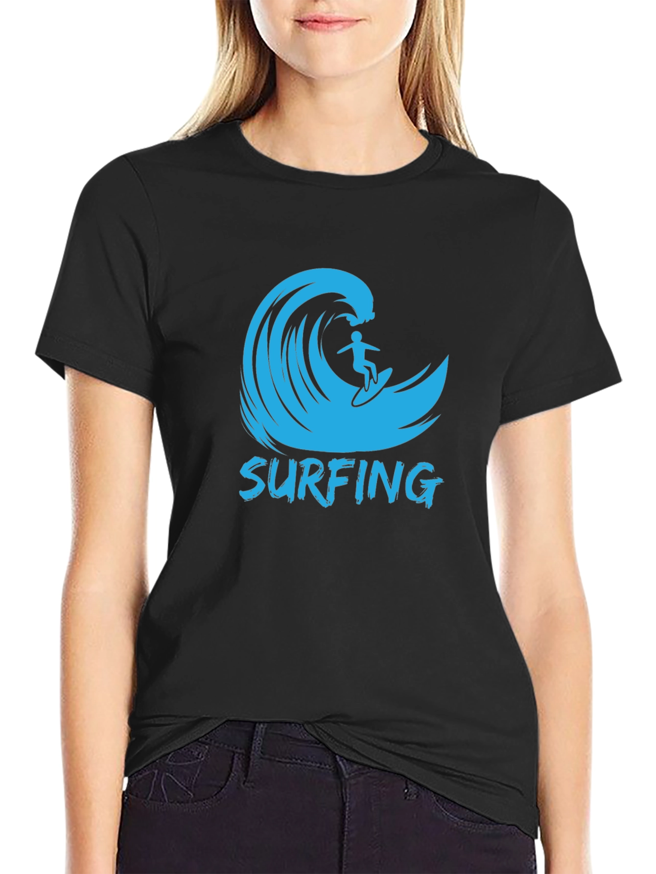 Surfing Wave Graphic Black T-Shirt