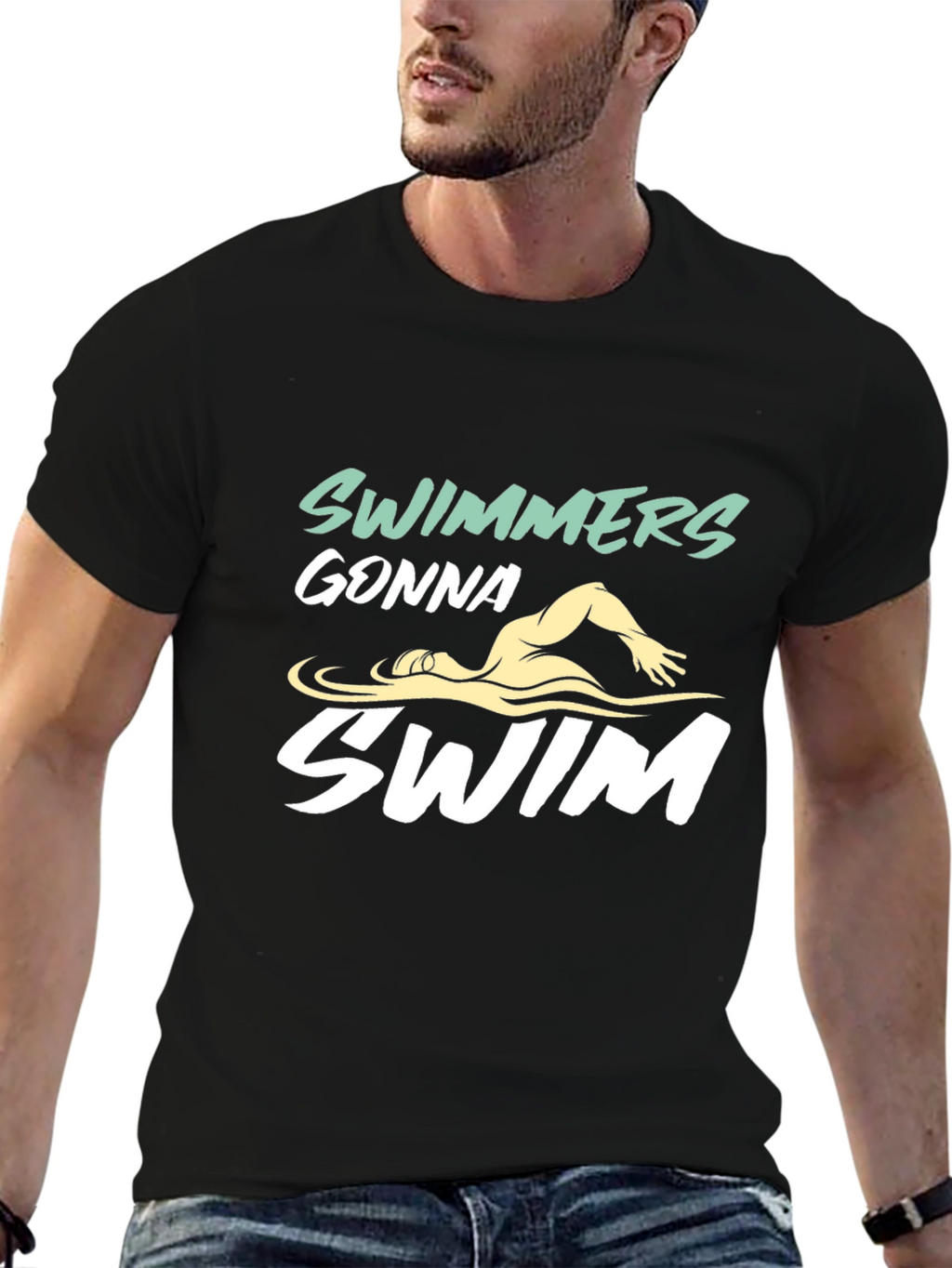 Swimmers Gonna Swim Graphic Tee - Black Cotton