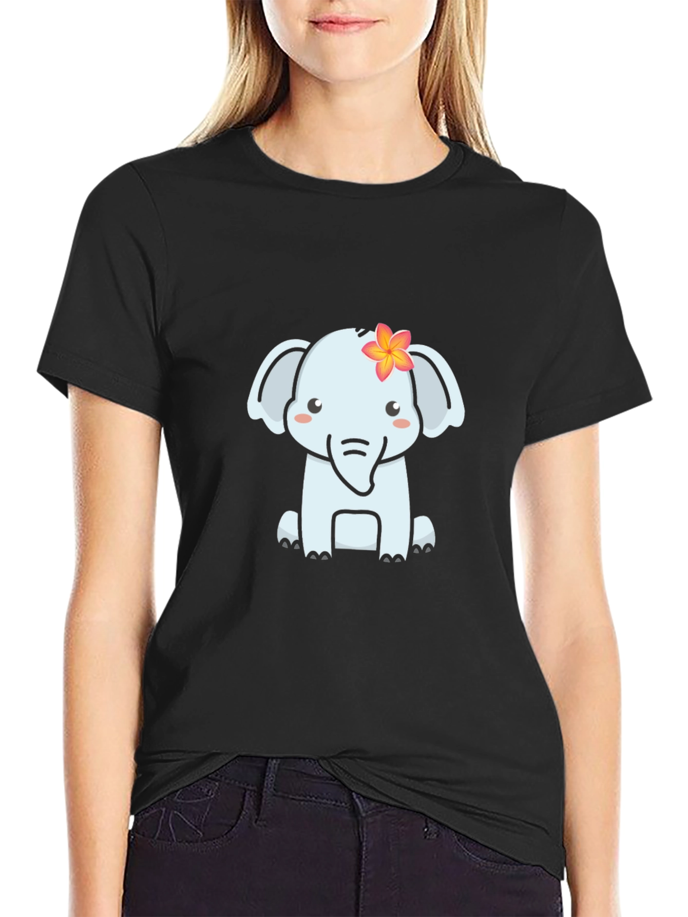 Cute Elephant Graphic T-Shirt - Soft Black Tee