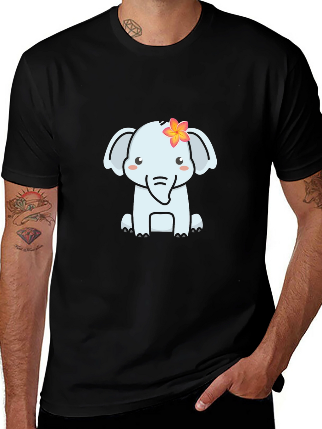 Cute Elephant Graphic T-Shirt - Soft Black Tee