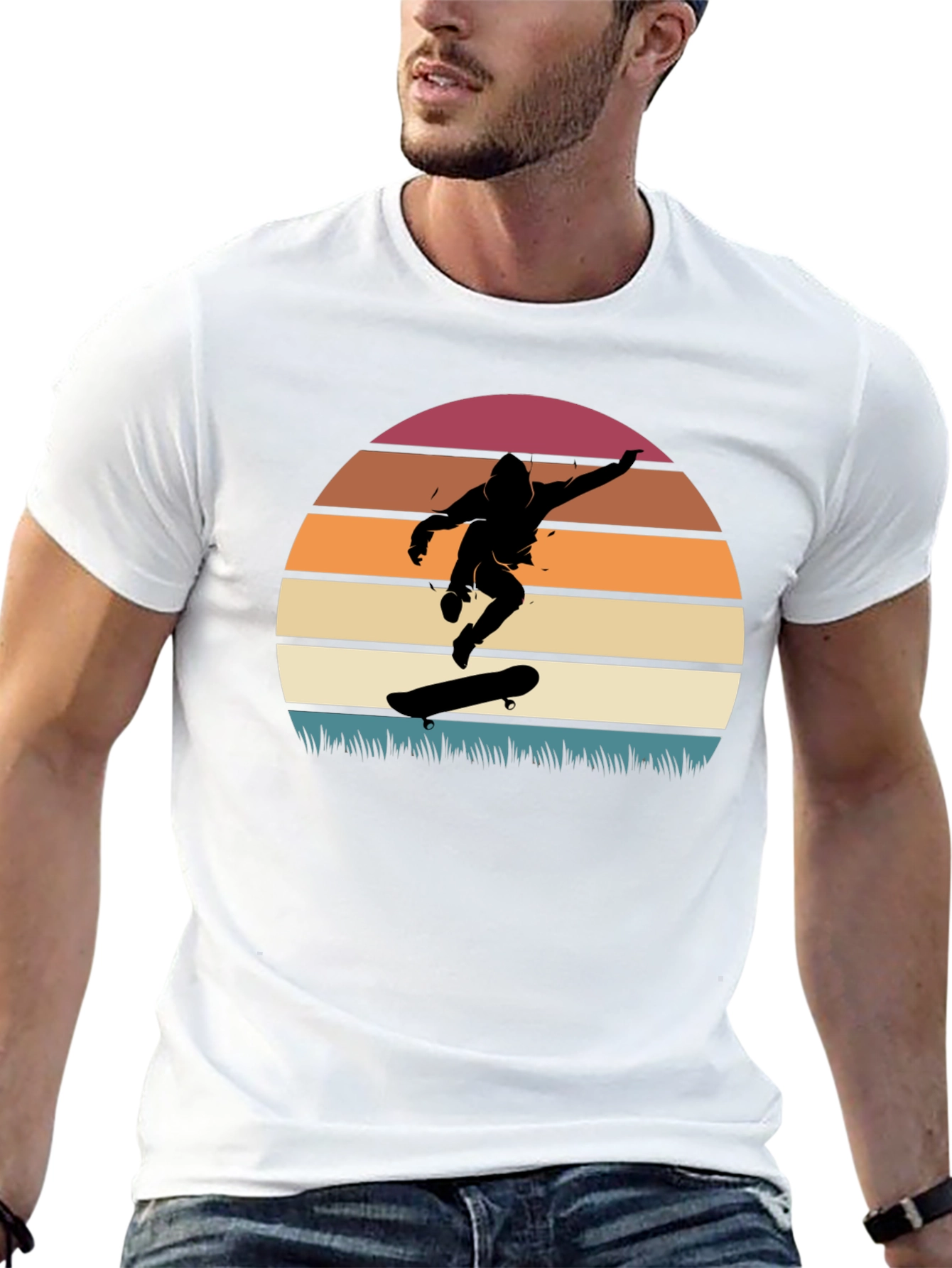 Skateboarder Sunset Graphic Tee - Cool Retro Design