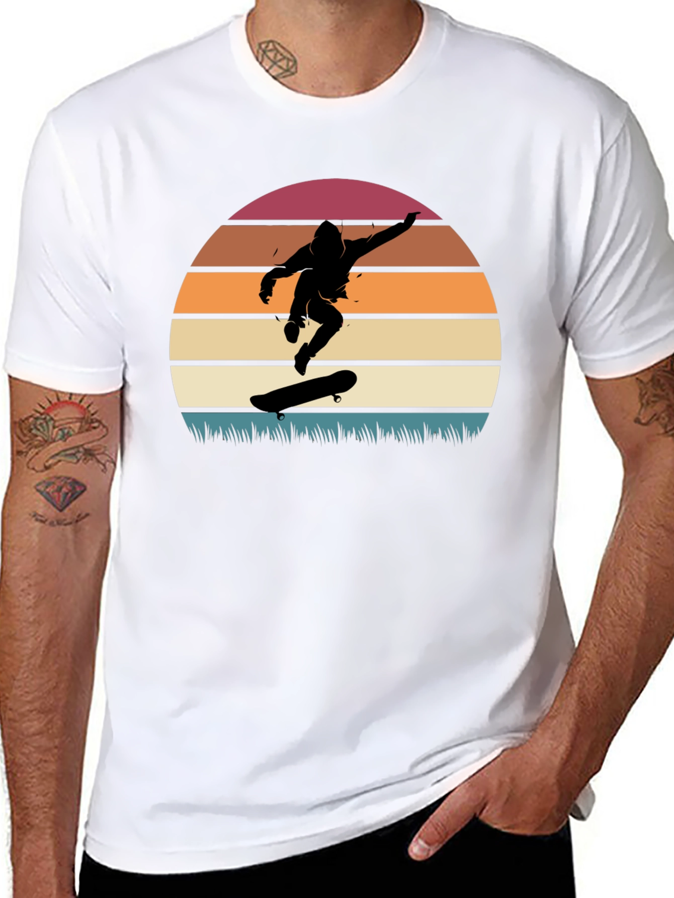 Skateboarder Sunset Graphic Tee - Cool Retro Design