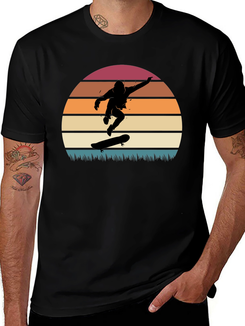 Skateboarder Sunset Graphic Tee - Cool Retro Design