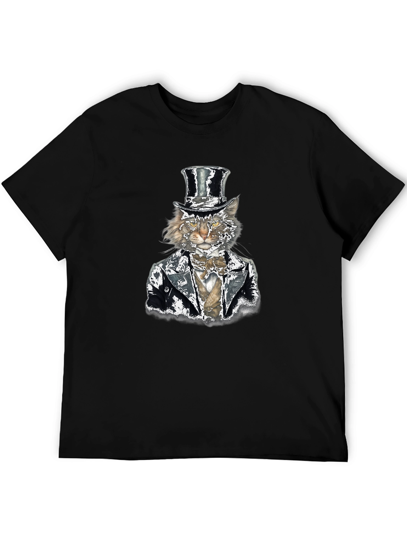 Cat in Top Hat Graphic Tee - Black Cotton T-Shirt