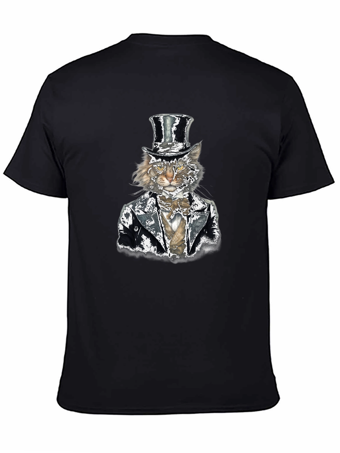 Cat in Top Hat Graphic Tee - Black Cotton T-Shirt