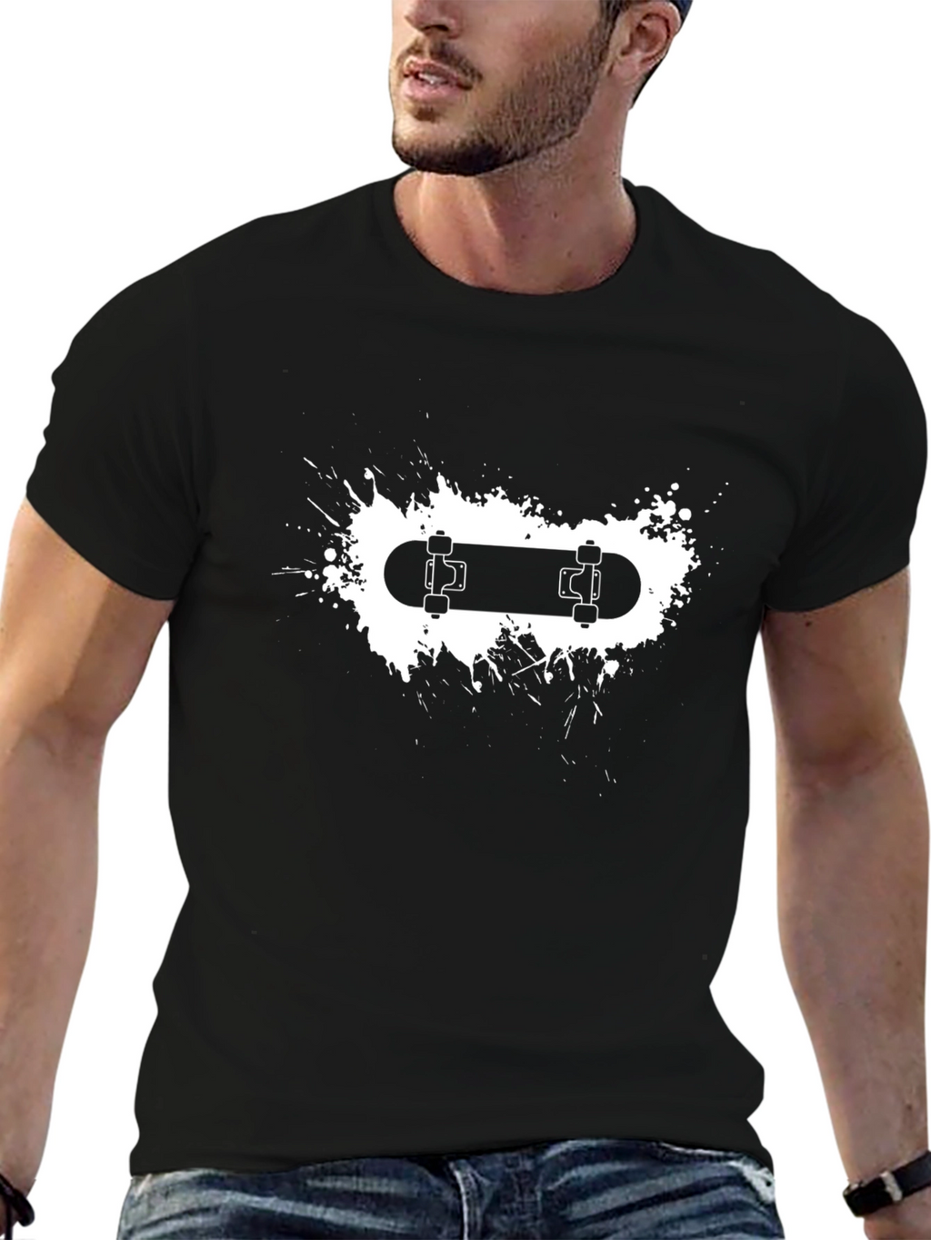 Skateboard Graphic Tee - Black Cotton Blend