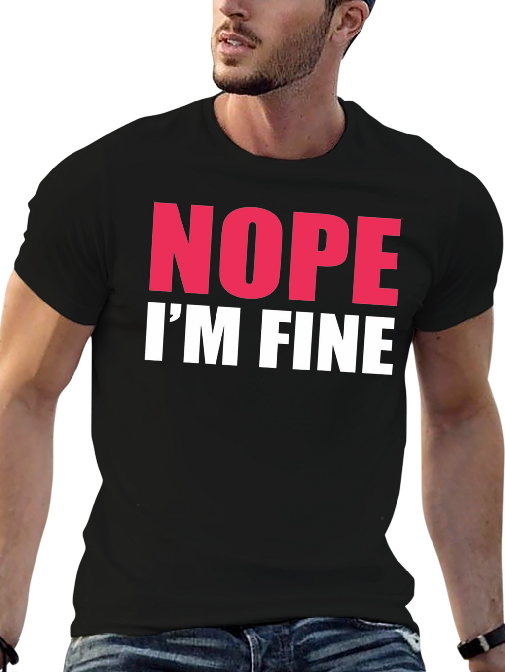 Nope Im Fine Graphic Tee - Black Crew Neck