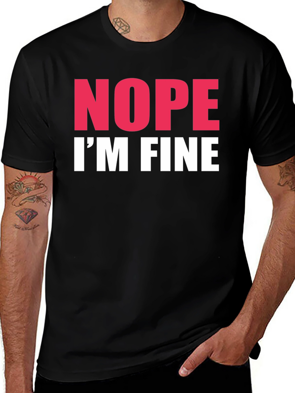 Nope Im Fine Graphic Tee - Black Crew Neck
